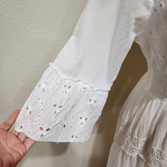 Me 2 Magic Anthro Midi Dress Eyelet White Bridal Smocked Tiered size Large - Picture 3 of 14